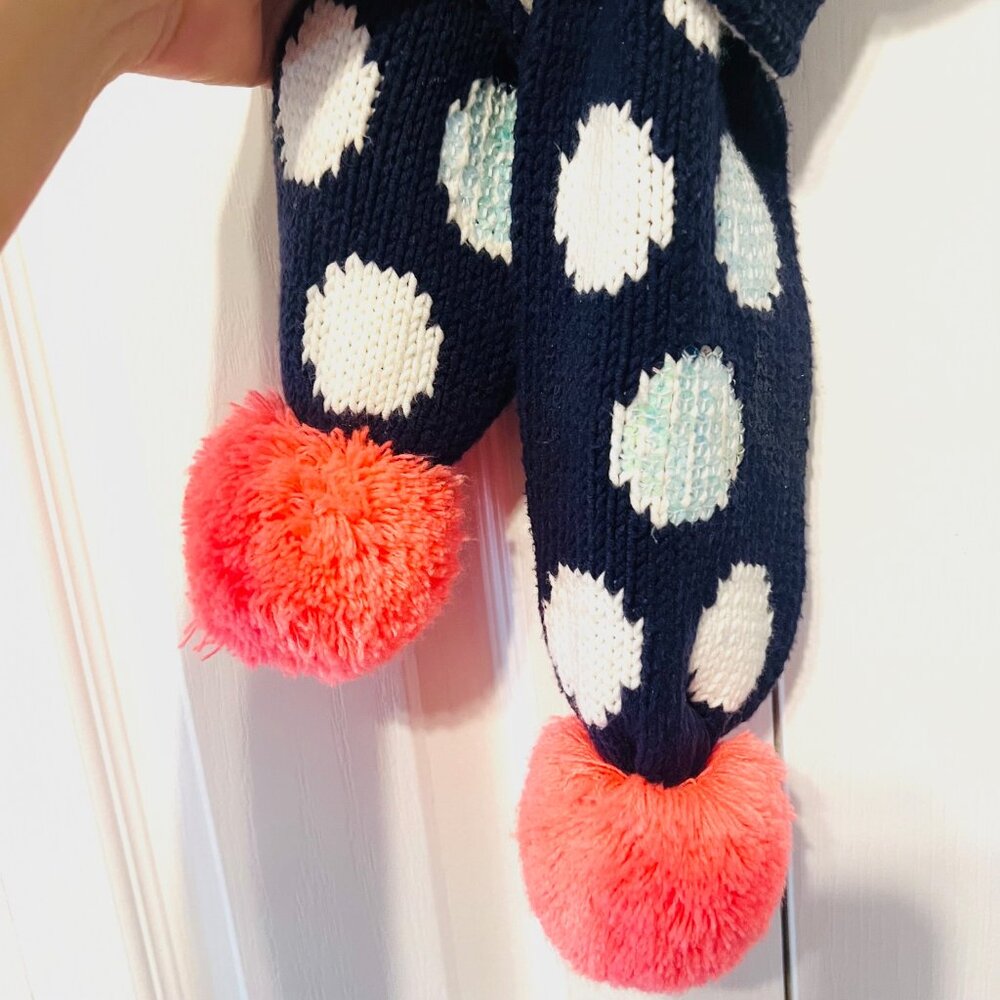 Gymboree-Cotton Blend Sequin Navy Blue/White-Peach Pom Pons Scarf-72" x 5"-Soft - Picture 7 of 14